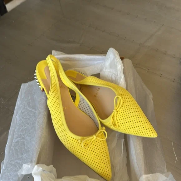 Christian Louboutin hall sling yellow ballet flat perforated citronnade sz 38 - Picture 6 of 9